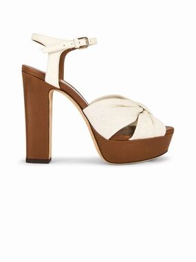 Jimmy Choo Cream leather Platform Sandal with Brown Block Heel brand new